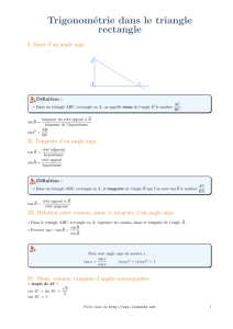 Relation entre cosinus, sinus et tangente d`un angle aigu Fichier