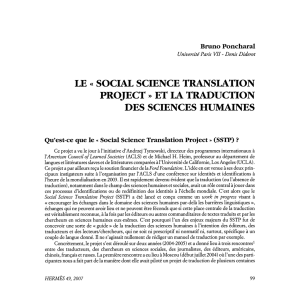LE « SOCIAL SCIENCE TRANSLATION PROJECT » ET LA
