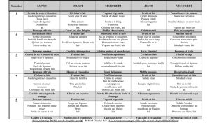 Semaine LUNDI MARDI MERCREDI JEUDI VENDREDI 1 2 3 4 5