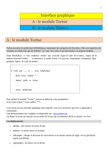 Interface graphique A : le module Tortue B : le module Tkinter A : le