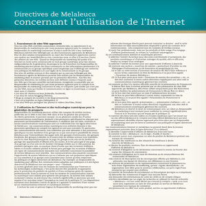 Directives de Melaleuca concernant l`utilisation de l`Internet