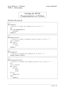 Corrigé du TD I2 Programmation en Python