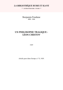 Benjamin Fondane UN PHILOSOPHE TRAGIQUE : LÉON CHESTOV