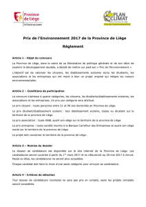 Prix de l`Environnement 2017 de la Province de Liège Règlement