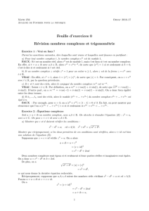 Feuille d`exercices 0 Révision nombres complexes et trigonométrie