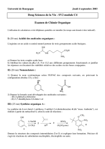 Deug sciences de la vie - sv2 module c4 examen de chimie organique
