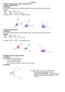 Les Angles I) Angles complémentaires, angles