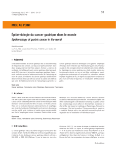 Épidémiologie du cancer gastrique dans le monde