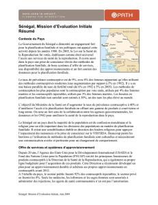 Sénégal, Mission d`Evaluation Initiale: Résumé
