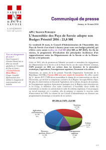 L`Assemblée des Pays de Savoie adopte son Budget Primitif 2016