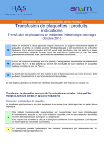 Transfusion de plaquettes : produits, indications