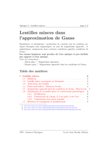 Lentilles minces dans l`approximation de Gauss