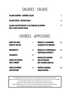 Voir le menu - Auberge Gabrièle Inn