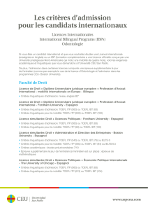 Les critères d`admission pour les candidats internationaux - USP-CEU