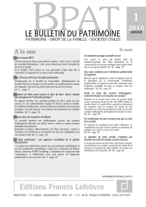 Editions Francis Lefebvre LE BULLETIN DU PATRIMOINE