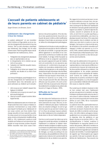 L`accueil de patients adolescents et de leurs parents en