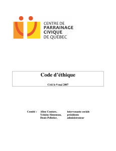 Code d`éthique - Centre de Parrainage Civique de Québec