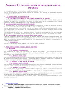 chapitre 1 : les fonctions et les formes de la monnaie