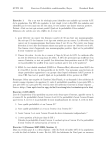 SVTE 101 Exercices Probabilités conditionnelles, Bayes Bernhard