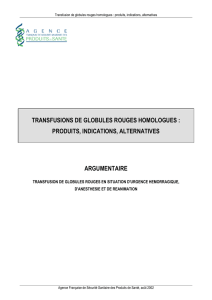 TRANSFUSIONS DE GLOBULES ROUGES HOMOLOGUES