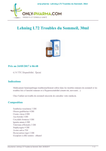 Médicament Lehning L72 Troubles du Sommeil - ONLY