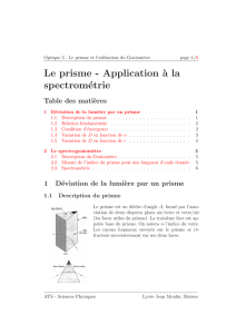 Le prisme - Application `a la spectrométrie