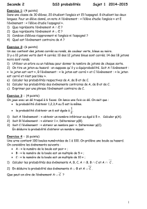Seconde 2 DS3 probabilités Sujet 1 2014-2015