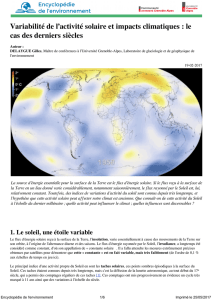 Variabilité de l`activité solaire et impacts climatiques : le cas des