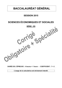 Corrigé du bac ES Sciences Economiques Spécialité 2015