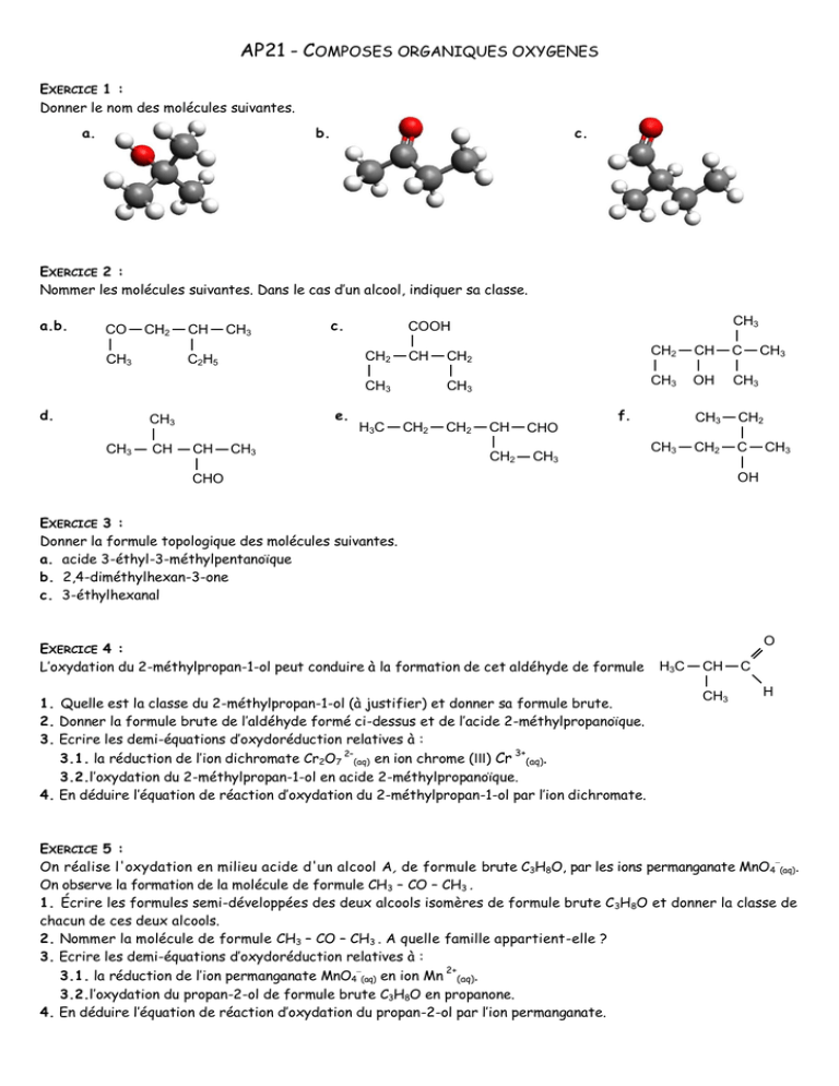 Ap_1ere_composes Organiques Oxygenes - Cours