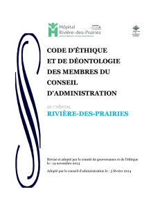 Code d`éthique et déontologie - adopté par le CA le 5 février