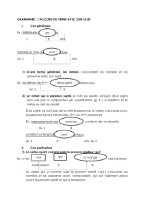 L`ACCORD DU VERBE AVEC SON SUJET I. Cas