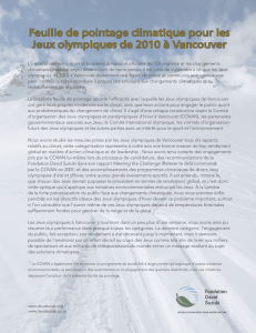 Feuille de pointage climatique pour les Jeux olympiques de 2010 à