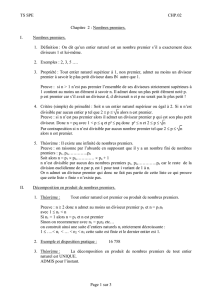 TS SPE CHP.02 Page 1 sur 3 Chapitre 2 : Nombres premiers. I