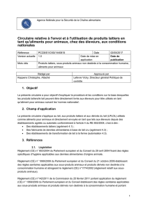 Circulaire relative à l`envoi et à l`utilisation de produits laitiers en tant