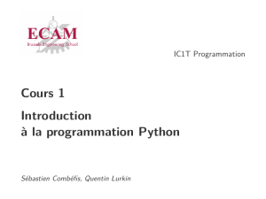 Cours 1 Introduction à la programmation Python