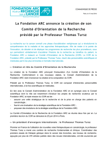 La Fondation ARC annonce la création de son Comité d`Orientation