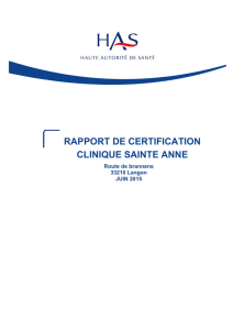 RAPPORT DE CERTIFICATION CLINIQUE SAINTE ANNE