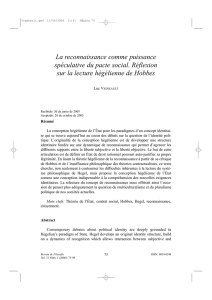 La reconnaissance comme puissance spéculative du pacte social