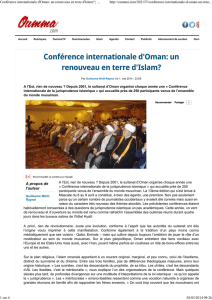 Conférence internationale d`Oman: un renouveau en terre d`Islam