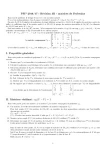 PSI* 2016/17 - Révision 3B - matrices de Frobenius I. Propriétés