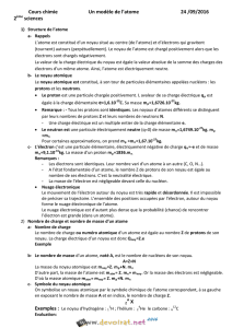 Cours chimie Un modèle de l`atome 24 /09/2016 sciences X