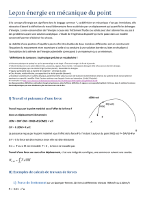 Leçon énergie en mécanique du point