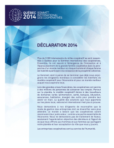 DÉCLARATION 2014 - Sommet international des coopératives