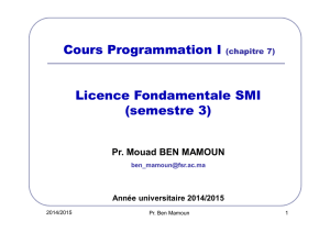 Cours Programmation I (chapitre 7) Licence Fondamentale SMI
