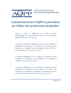 Commentaires de l`AQPP au président de l`Office des professions du
