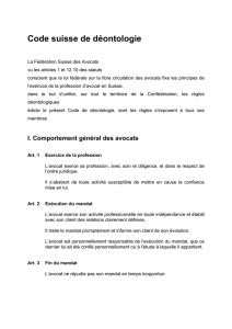 Code suisse de déontologie - Ordre des Avocats jurassiens