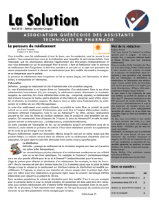 Le parcours du médicament Dans ce numéro : ASSOCIATION