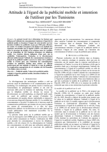 Attitude &agrave; l`&eacute;gard de la publicit&eacute; mobile et intention de l`utiliser par