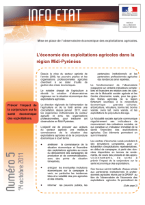 Info Etat n°5: L`économie des exploitations agricoles dans la région